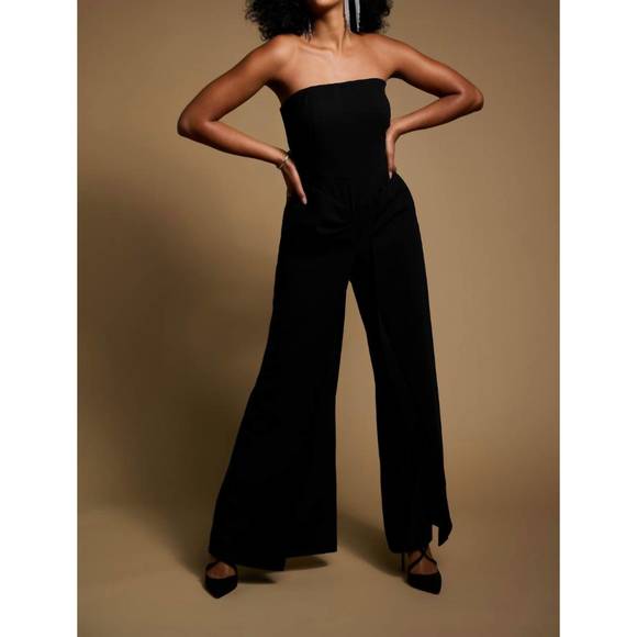 NEW JOSEPH RIBKOFF strapless wide leg jumpsuit in black - Picture 2 of 5